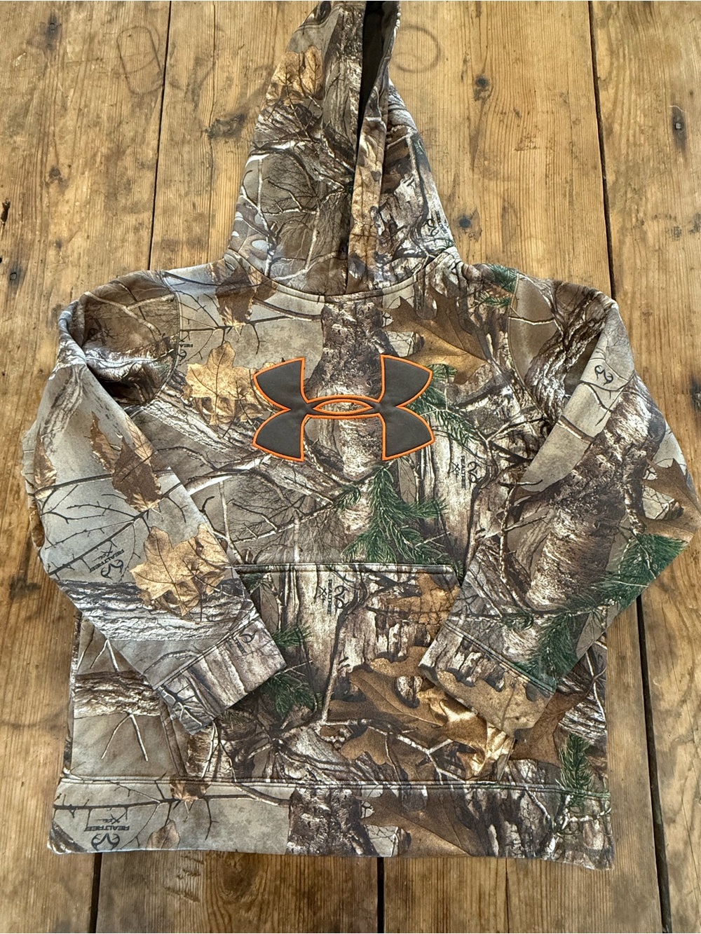 Under Armour Boys Camo Pullover Hoodie with Orange Logo